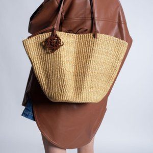 Loewe shell basket woven tote bag large